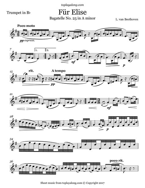 fur elise trumpet sheet music